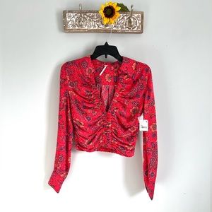 FREE PEOPLE I Got You Printed Top – Pink Motif | Size XS | NWT